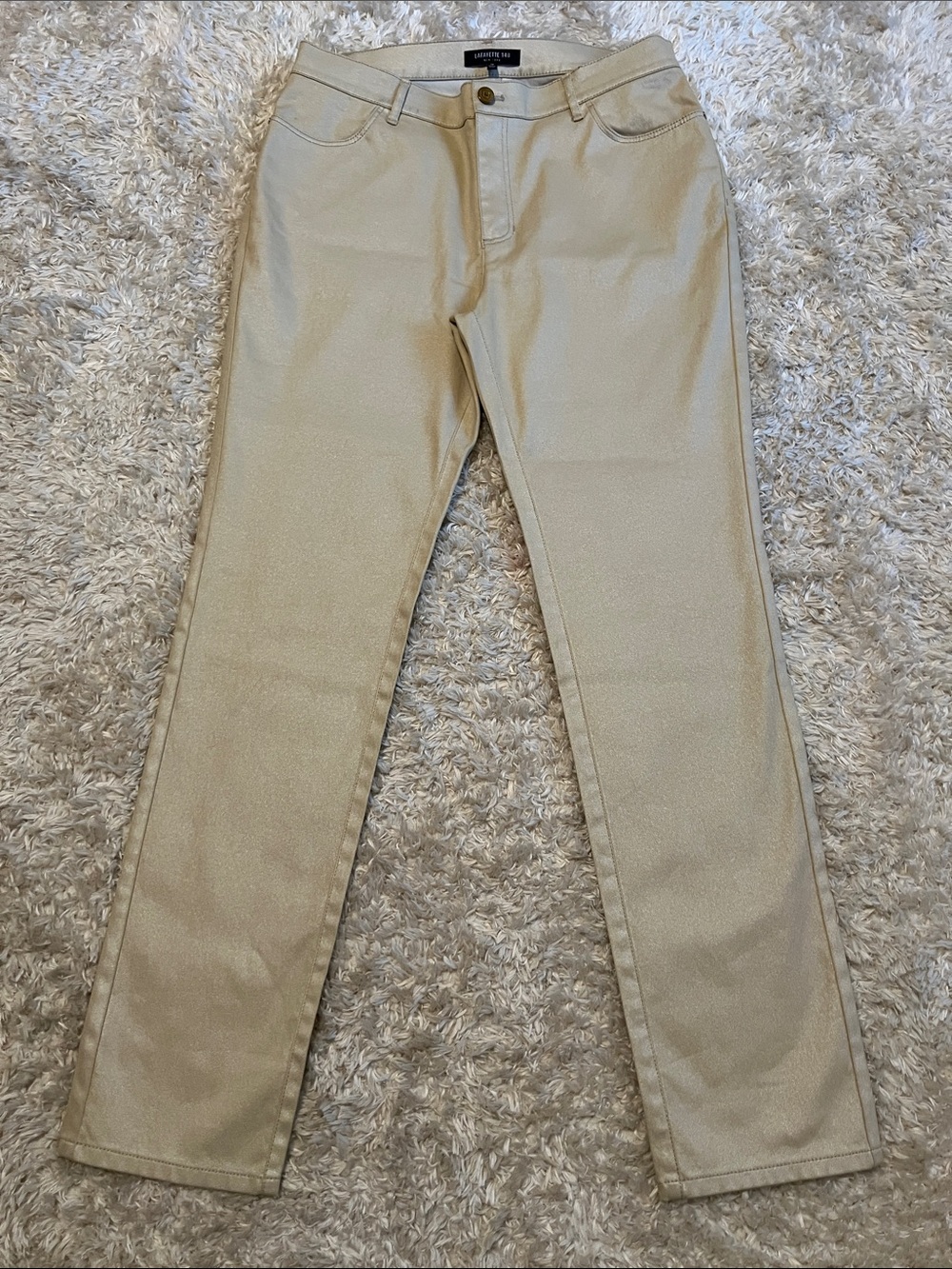 Lafayette 148 New York Metallic Cream Straight Leg Jeans